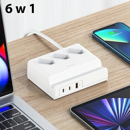 Listwa zasilająca USAMS USB Extension Socket 65W Super Si Fast Charging biały/white CC160TC01 (US-CC160)