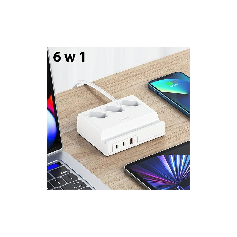 Hurtownia GSM - Napájecí lišta USAMS USB prodlužovací zásuvka 65W Super Si rychlé nabíjení bílá/white CC160TC01 (US-CC160) - USA853 - {ean13} - Hurt