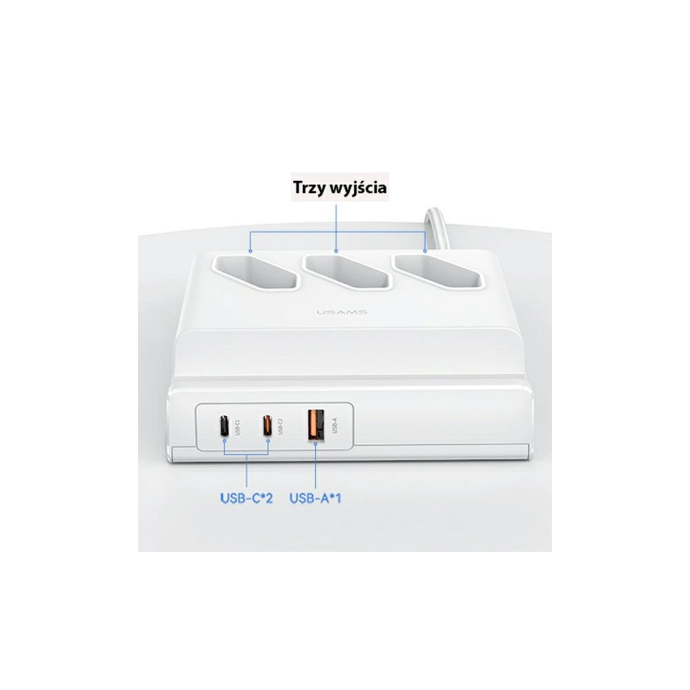 Hurtownia GSM - Napájecí lišta USAMS USB prodlužovací zásuvka 65W Super Si rychlé nabíjení bílá/white CC160TC01 (US-CC160) - USA853 - {ean13} - Hurt