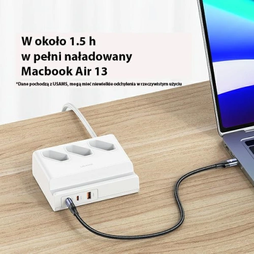 Listwa zasilająca USAMS USB Extension Socket 65W Super Si Fast Charging biały/white CC160TC01 (US-CC160)