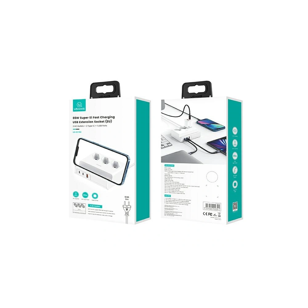 Hurtownia GSM - Napájecí lišta USAMS USB prodlužovací zásuvka 65W Super Si rychlé nabíjení bílá/white CC160TC01 (US-CC160) - USA853 - {ean13} - Hurt