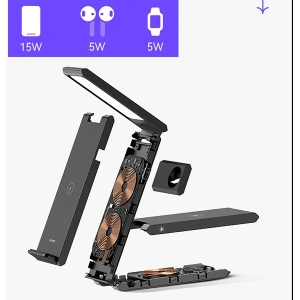 Ładowarka bezprzewodowa USAMS z lampą 3w1 15W czarny/black CD181WXC01 (US-CD181)