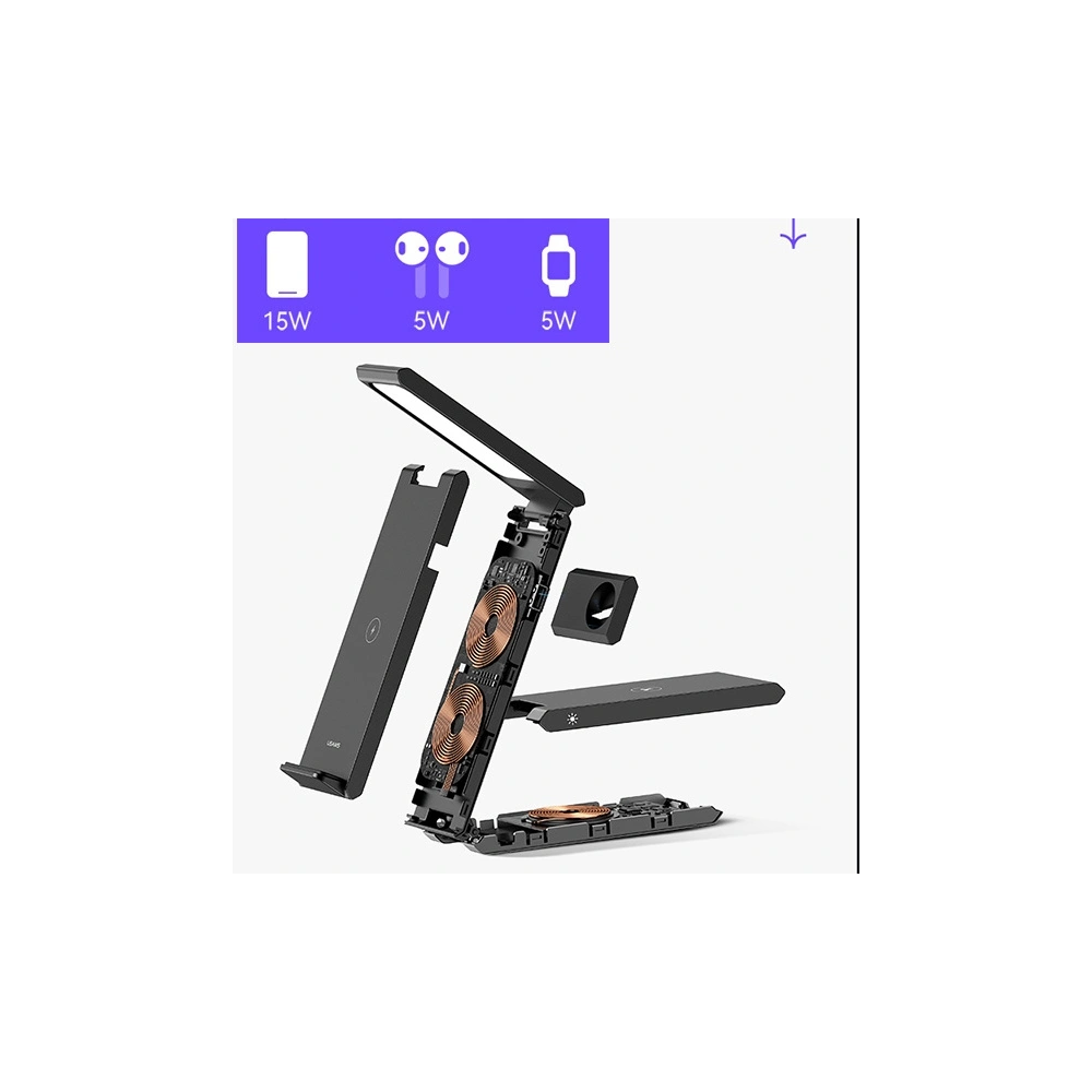 Hurtownia GSM - USAMS vezeték nélküli töltő lámpával 3w1 15W fekete/black CD181WXC01 (US-CD181) - USA854 - {ean13} - Hurt