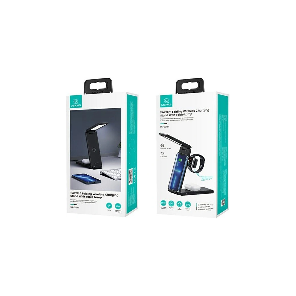 Hurtownia GSM - USAMS vezeték nélküli töltő lámpával 3w1 15W fekete/black CD181WXC01 (US-CD181) - USA854 - {ean13} - Hurt