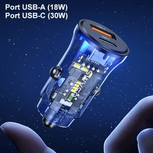 Hurtownia GSM - USAMS C32 autós töltő 1xUSB+1xUSB-C 30W Gyors Töltés fekete (US-CC164) - USA855 - {ean13} - Hurt