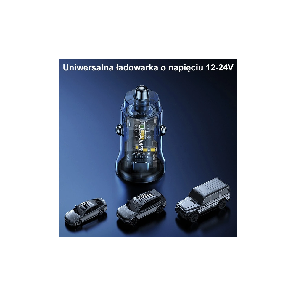 Hurtownia GSM - Autonabíječka USAMS C32 1xUSB+1xUSB-C 30W Rychlé nabíjení černá/black (US-CC164) - USA855 - {ean13} - Hurt