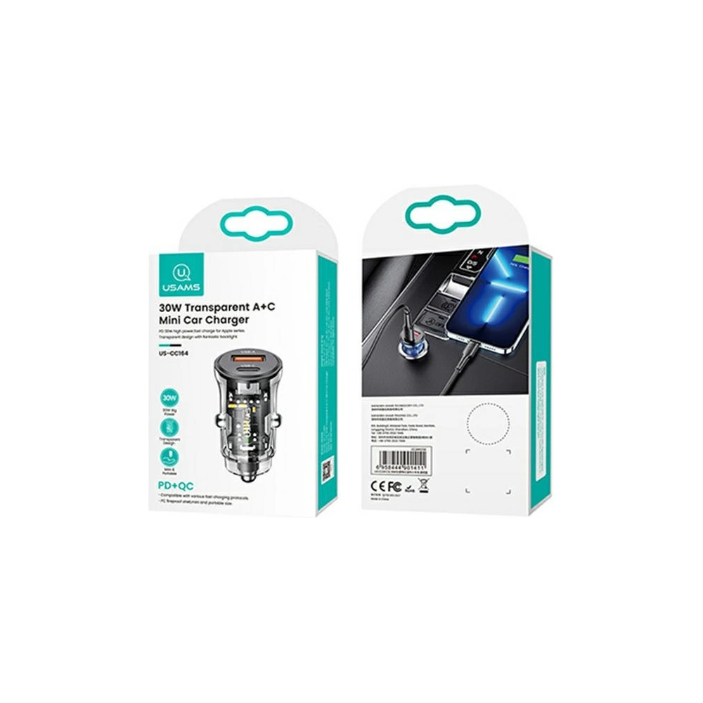 Hurtownia GSM - USAMS C32 autós töltő 1xUSB+1xUSB-C 30W Gyors Töltés fekete (US-CC164) - USA855 - {ean13} - Hurt