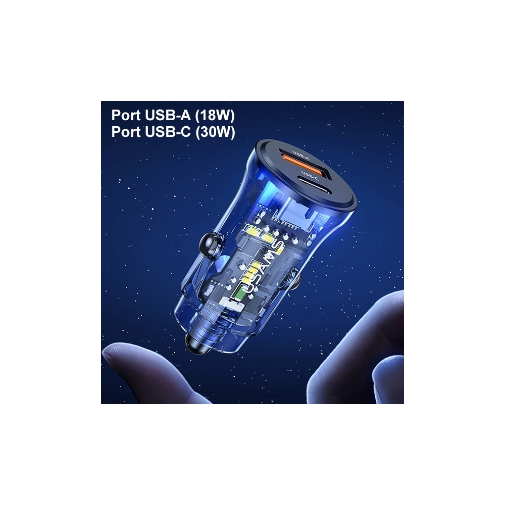 Hurtownia GSM - USAMS C32 autós töltő 1xUSB+1xUSB-C 30W Gyors Töltés kék (US-CC164) - USA856 - {ean13} - Hurt