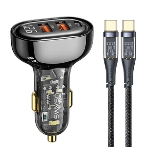 Hurtownia GSM - USAMS autós töltő 2xUSB+1xUSB-C 80W Gyors Töltés + USB-C/USB-C kábel BXLACCTC01 - USA857 - {ean13} - Hurt