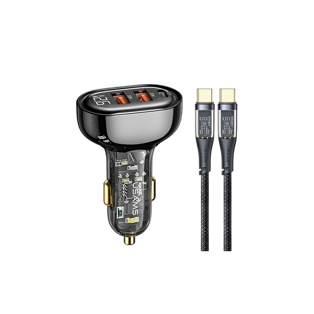 Hurtownia GSM - USAMS autós töltő 2xUSB+1xUSB-C 80W Gyors Töltés + USB-C/USB-C kábel BXLACCTC01 - USA857 - {ean13} - Hurt