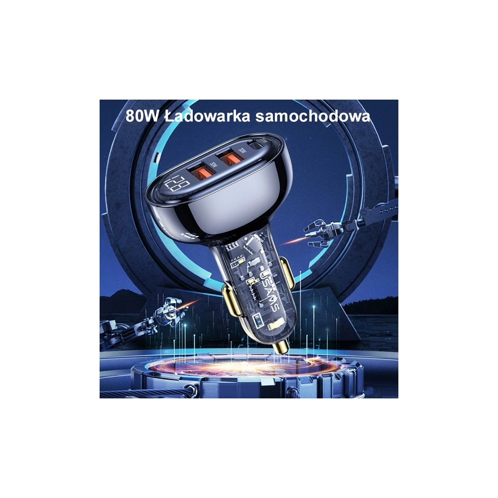Hurtownia GSM - USAMS Auto-Ladegerät 2xUSB+1xUSB-C 80W Schnellladung + USB-C/USB-C Kabel BXLACCTC01 - USA857 - {ean13} - Hurt