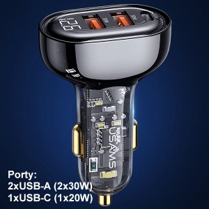 Hurtownia GSM - USAMS autós töltő 2xUSB+1xUSB-C 80W Gyors Töltés + USB-C/USB-C kábel BXLACCTC01 - USA857 - {ean13} - Hurt