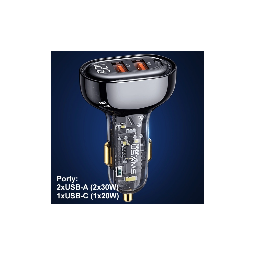 Hurtownia GSM - USAMS autós töltő 2xUSB+1xUSB-C 80W Gyors Töltés + USB-C/USB-C kábel BXLACCTC01 - USA857 - {ean13} - Hurt
