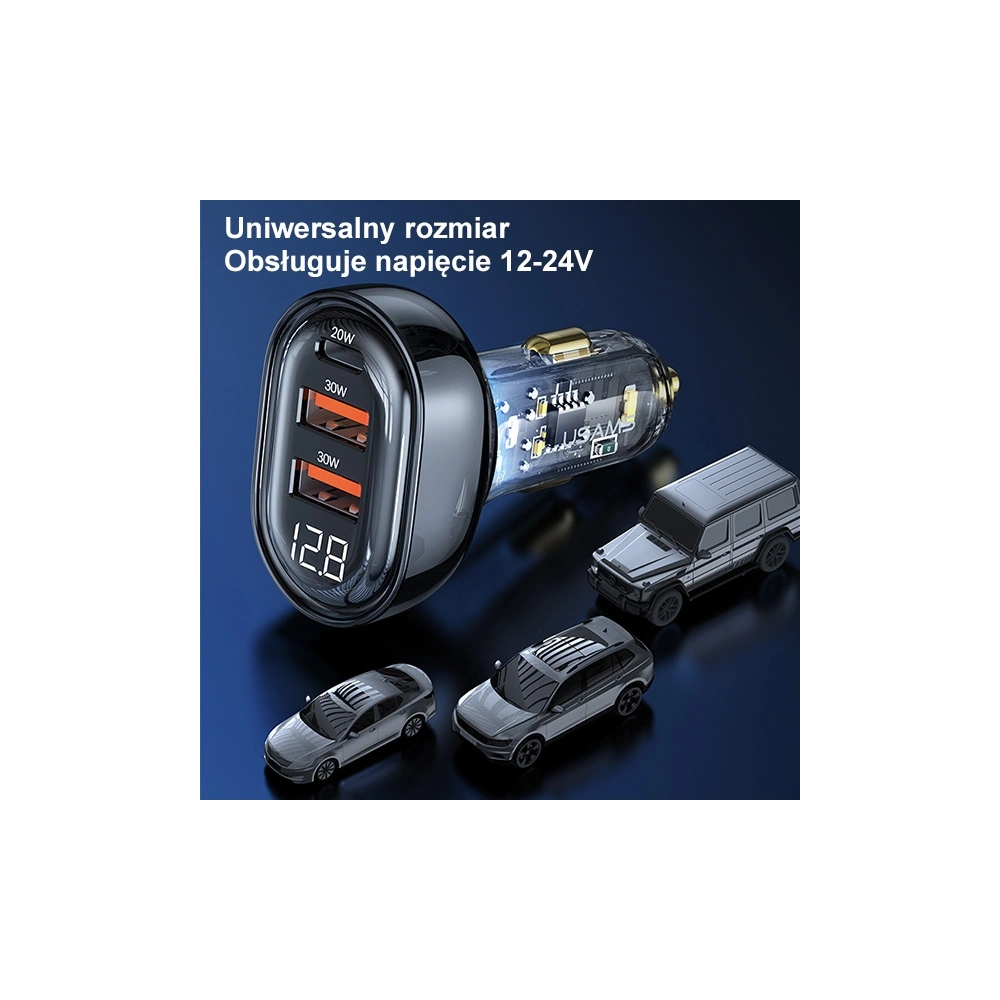 Hurtownia GSM - USAMS autós töltő 2xUSB+1xUSB-C 80W Gyors Töltés + USB-C/USB-C kábel BXLACCTC01 - USA857 - {ean13} - Hurt