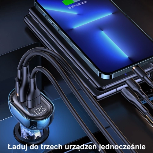 Ładowarka samochodowa USAMS 2xUSB+1xUSB-C 80W Fast Charge czarny/black (US-CC159)