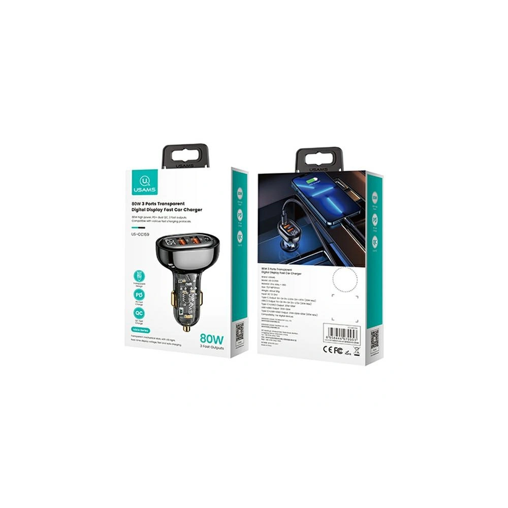 Wholesale USAMS Car Charger 2xUSB+1xUSB-C 80W Fast Charge black (US-CC159) - USA858 - {ean13} - Hurt