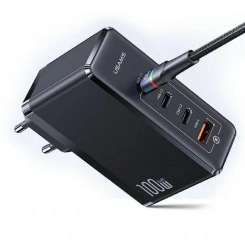 Hurtownia Usams - 6958444901367 - USA860 - Ładowarka sieciowa USAMS T50 3xUSB-C+1xUSB GaN 100W PD Fast Charge czarny/black (US-CC163) - B2B homescreen