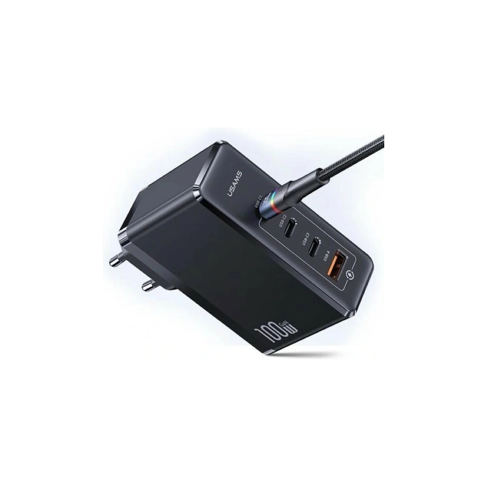 Hurtownia GSM - Ładowarka sieciowa USAMS T50 3xUSB-C+1xUSB GaN 100W PD Fast Charge czarny/black (US-CC163) - USA860 - {ean13} - Hurt