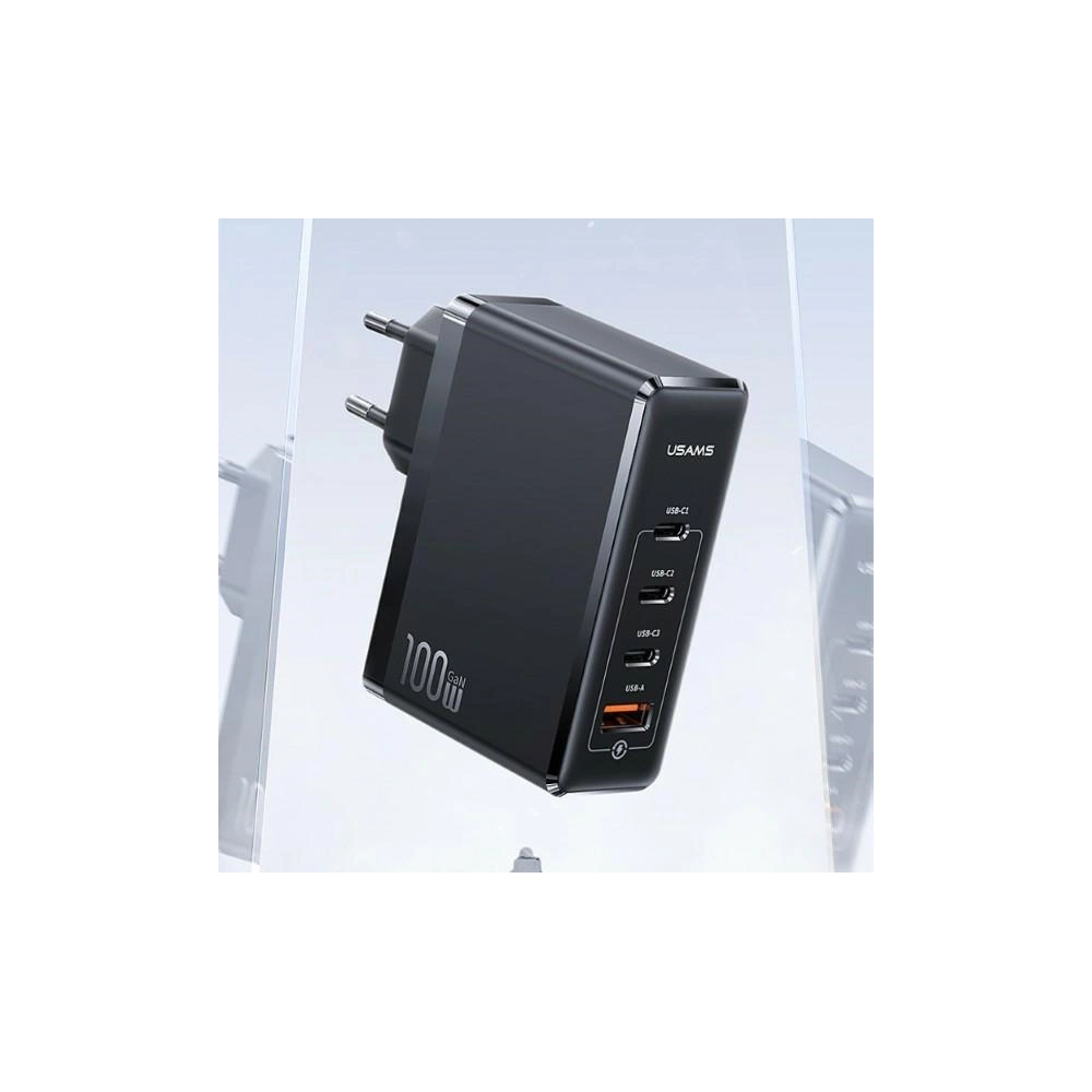 Hurtownia GSM - Ładowarka sieciowa USAMS T50 3xUSB-C+1xUSB GaN 100W PD Fast Charge czarny/black (US-CC163) - USA860 - {ean13} - Hurt