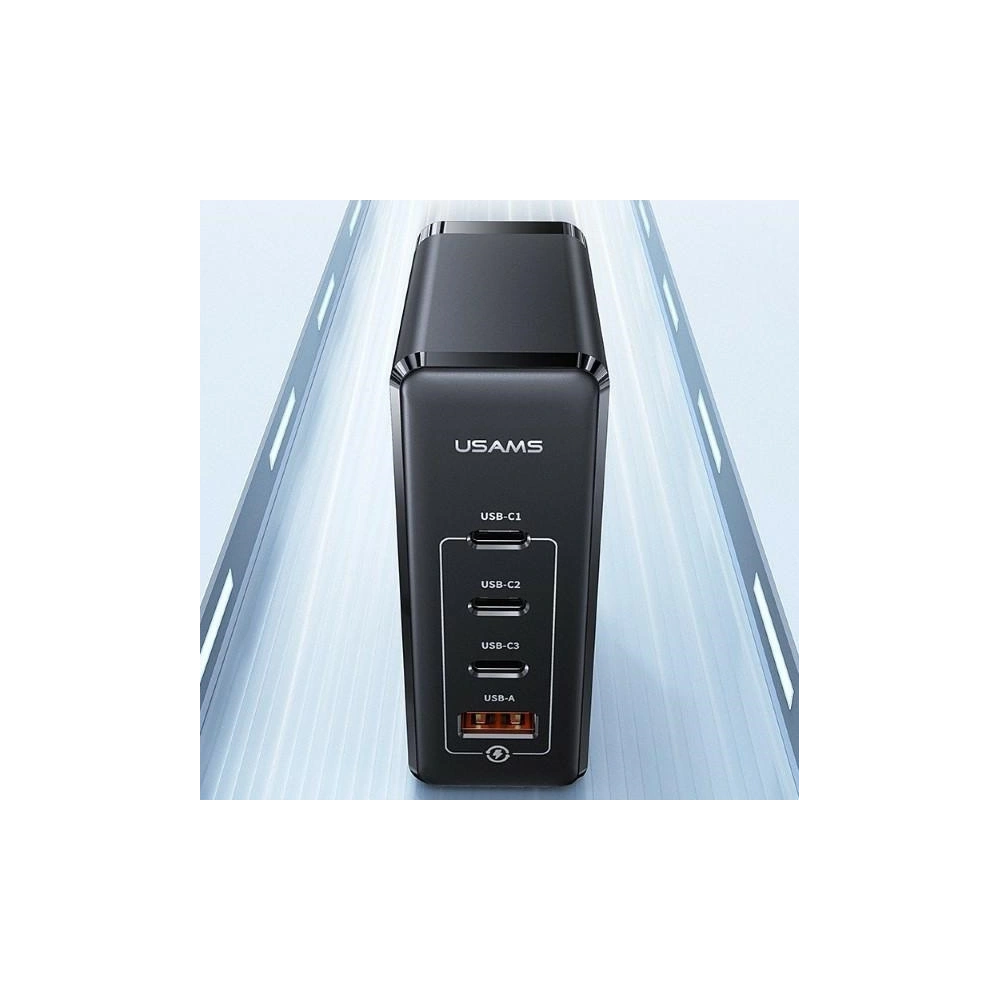 Hurtownia GSM - Ładowarka sieciowa USAMS T50 3xUSB-C+1xUSB GaN 100W PD Fast Charge czarny/black (US-CC163) - USA860 - {ean13} - Hurt