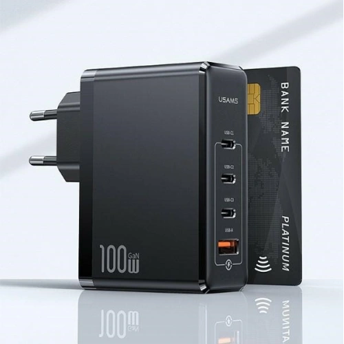 Ładowarka sieciowa USAMS T50 3xUSB-C+1xUSB GaN 100W PD Fast Charge czarny/black (US-CC163)