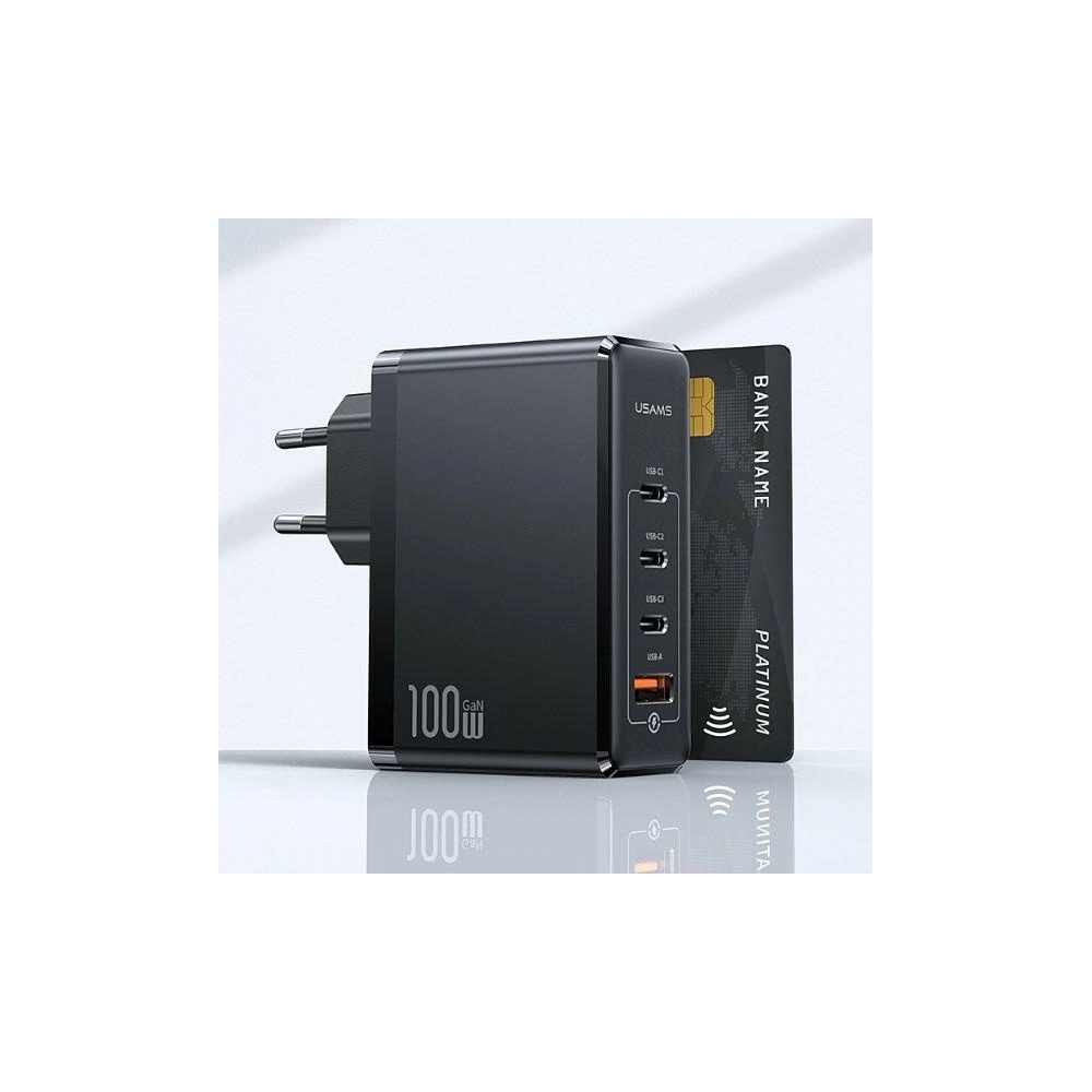 Hurtownia GSM - Ładowarka sieciowa USAMS T50 3xUSB-C+1xUSB GaN 100W PD Fast Charge czarny/black (US-CC163) - USA860 - {ean13} - Hurt