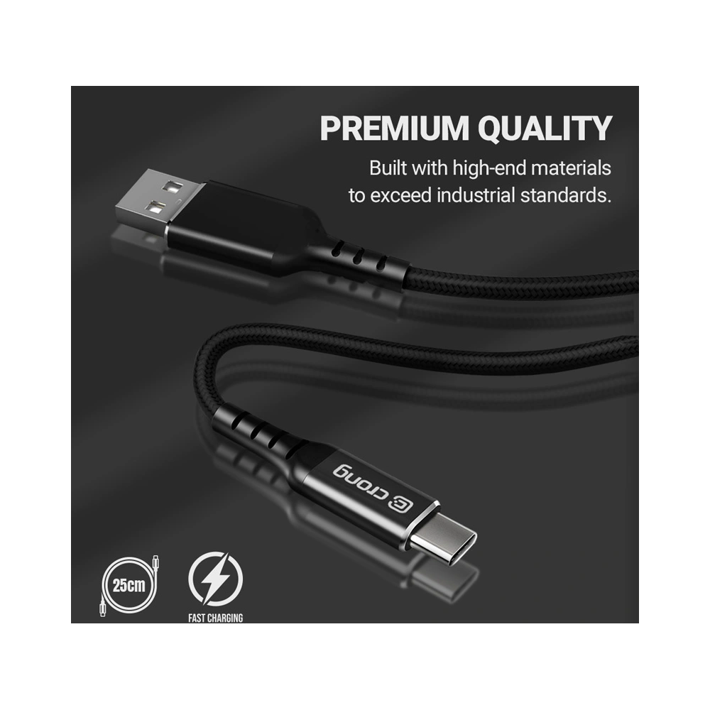 Hurtownia GSM - Kabel Crong Armor Link USB-A/USB-C 60W 3A 25cm (černý) - CRG565 - {ean13} - Hurt