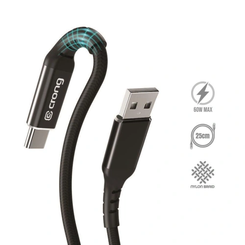Kabel Crong Armor Link USB-A/USB-C 60W 3A 25cm (czarny)