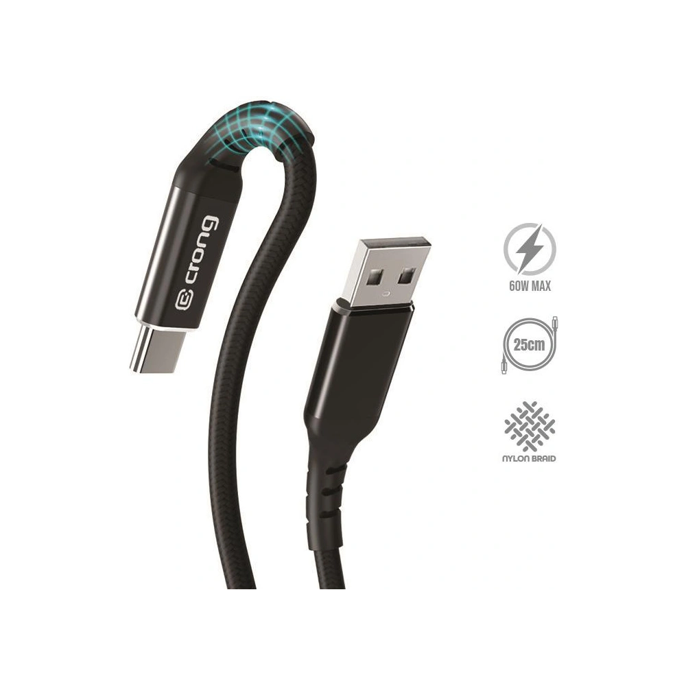 Hurtownia GSM - Kabel Crong Armor Link USB-A/USB-C 60W 3A 25cm (černý) - CRG565 - {ean13} - Hurt