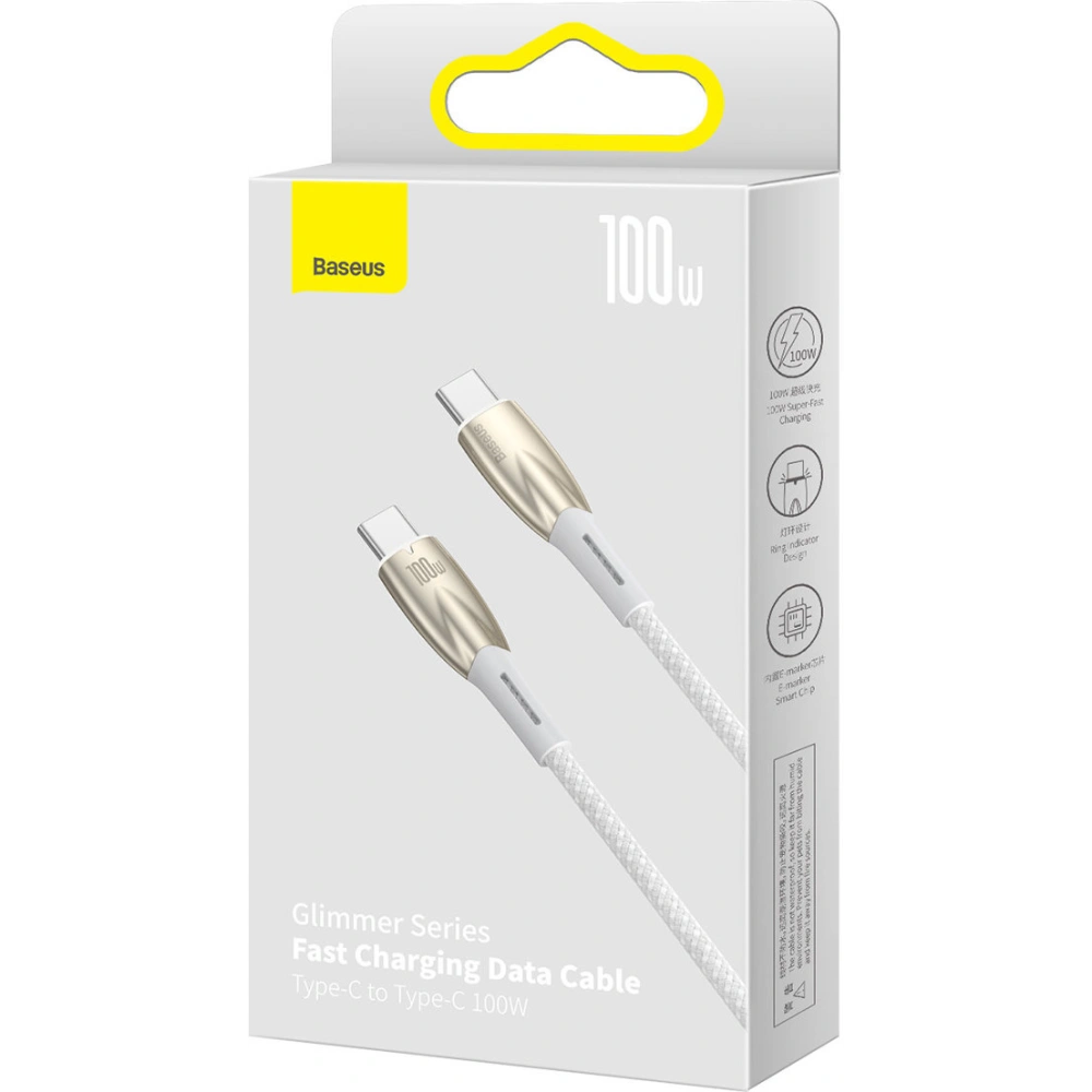 Wholesale Baseus Glimmer Series USB-C/USB-C Cable PD 100W 1m white - BSU3901 - {ean13} - Hurt