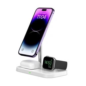 Hurtownia GSM - MagSafe vezeték nélküli töltő Tech-Protect Qi15W A22 3in1 Magnetic vezeték nélküli töltő fehér - THP1692 - {ean13} - Hurt