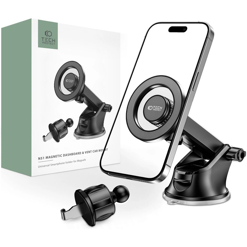 Hurtownia GSM - Uchwyt samochodowy MagSafe Tech-Protect N51 Magnetic Dashboard & Vent Car Mount Black - THP1693 - {ean13} - Hurt
