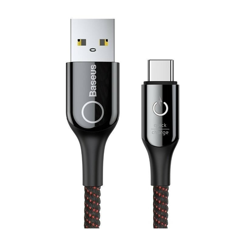 Hurtownia Baseus - 6953156278134 - OT-410 - [OUTLET] Kabel USB-C z diodą LED Baseus C-shaped QC 3.0 1m (czarny) - B2B homescreen