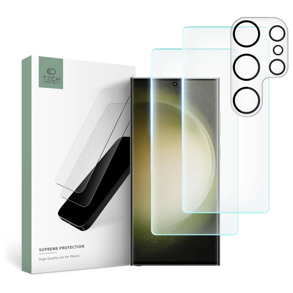 Hurtownia GSM - Szkło hartowane + na obiektywy aparatu Tech-Protect Supreme Set Samsung Galaxy S23 Ultra Clear [2+1 PACK] - THP1702 - {ean13} - Hurt