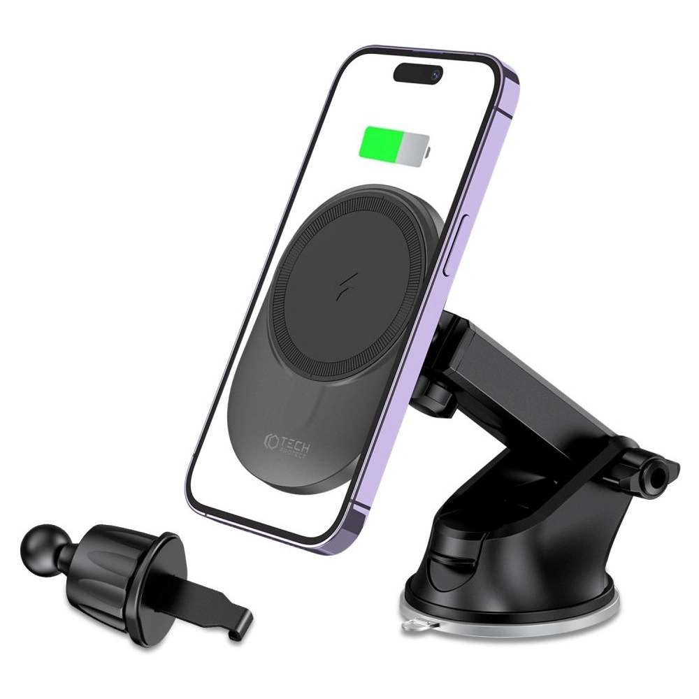 Hurtownia GSM - Autohalterung mit kabellosem MagSafe-Ladegerät Tech-Protect MM15W-V1 Armaturenbrett- und Lüftungsautohalter kabelloses Ladegerät 15W Schwarz - THP1703 - {ean13} - Hurt