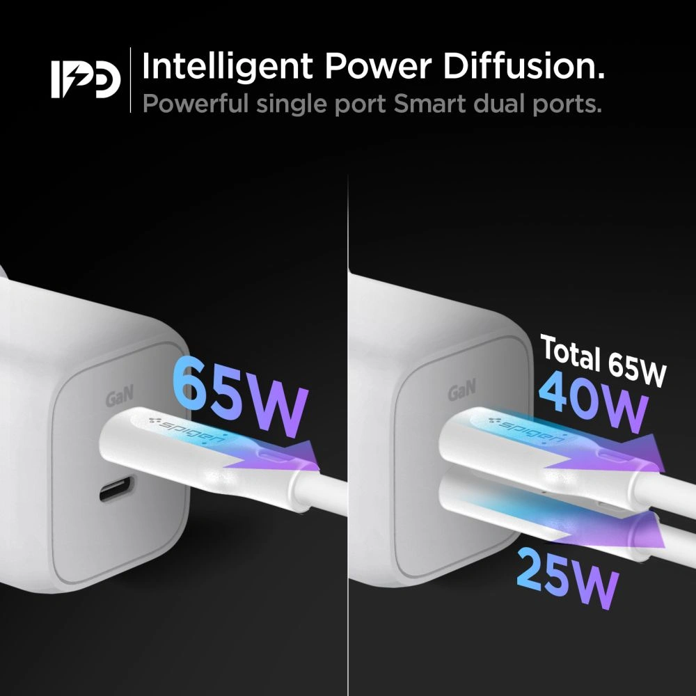 Hurtownia GSM - Síťová nabíječka Spigen PE2106EU PowerArc 2-portová síťová nabíječka PD 65W bílá - SPN2642 - {ean13} - Hurt