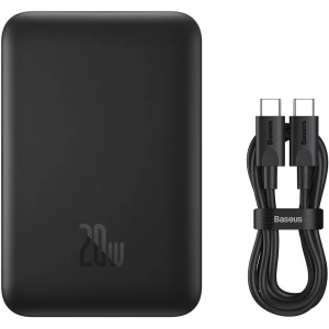 Hurtownia GSM - Powerbank Baseus Magnetic Mini MagSafe 15W PD QC 20W 10000mAh czarny (Overseas Edition) + kabel USB-C/USB-C 60W 3A 0.5m czarny - BSU3915 - {ean13} - Hurt