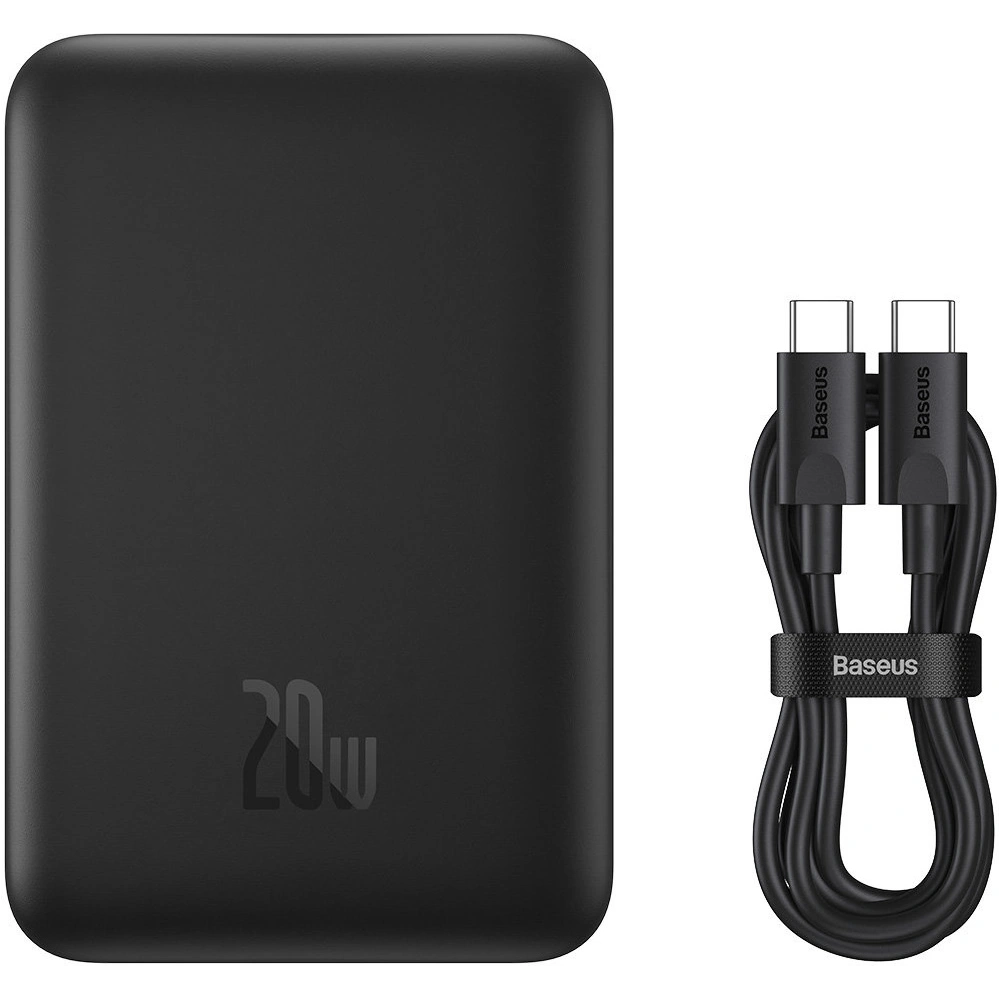 Hurtownia GSM - Powerbank Baseus Magnetic Mini MagSafe 15W PD QC 20W 10000mAh fekete (Tengerentúli Kiadás) + USB-C/USB-C 60W 3A 0.5m fekete - BSU3915 - {ean13} - Hurt