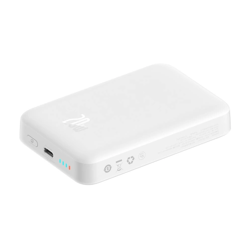 Powerbank Baseus Magnetic Mini MagSafe 15W PD QC 20W 10000mAh biały (Overseas Edition) + kabel USB-C/USB-C 60W 3A 0.5m biały