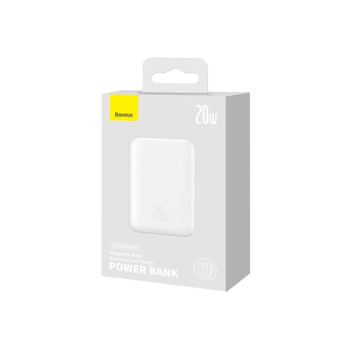 Powerbank Baseus Magnetic Mini MagSafe 15W PD QC 20W 10000mAh biały (Overseas Edition) + kabel USB-C/USB-C 60W 3A 0.5m biały