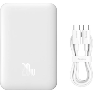Hurtownia GSM - Powerbank Baseus Magnetic Mini MagSafe 15W PD QC 20W 10000mAh biały (Overseas Edition) + kabel USB-C/USB-C 60W 3A 0.5m biały - BSU3916 - {ean13} - Hurt