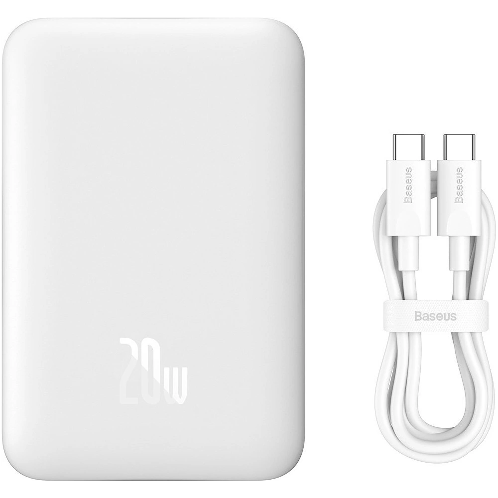 Hurtownia GSM - Powerbank Baseus Magnetic Mini MagSafe 15W PD QC 20W 10000mAh bílý (Overseas Edition) + kabel USB-C/USB-C 60W 3A 0.5m bílý - BSU3916 - {ean13} - Hurt