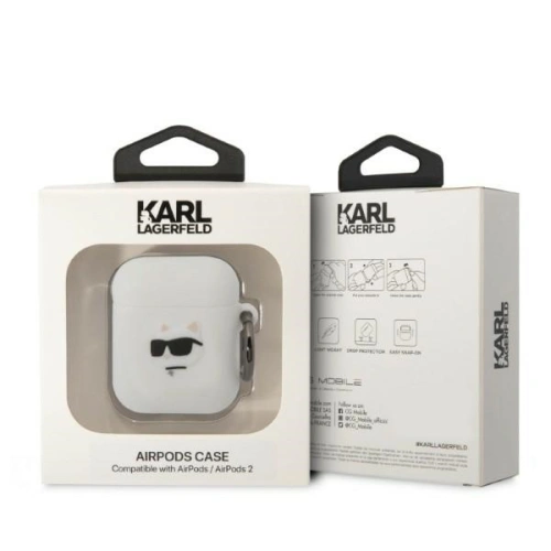 Etui Karl Lagerfeld KLA2RUNCHH Apple AirPods 2/1 cover biały/white Silicone Choupette Head 3D