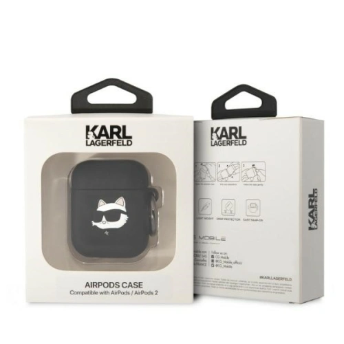 Etui Karl Lagerfeld KLA2RUNCHK Apple AirPods 2/1 cover czarny/black Silicone Choupette Head 3D