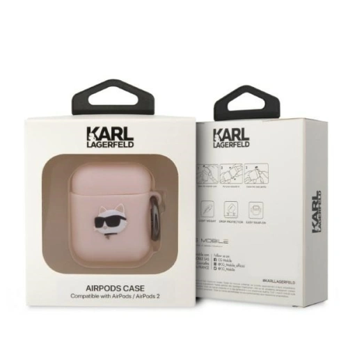 Etui Karl Lagerfeld KLA2RUNCHP Apple AirPods 2/1 cover różowy/pink Silicone Choupette Head 3D