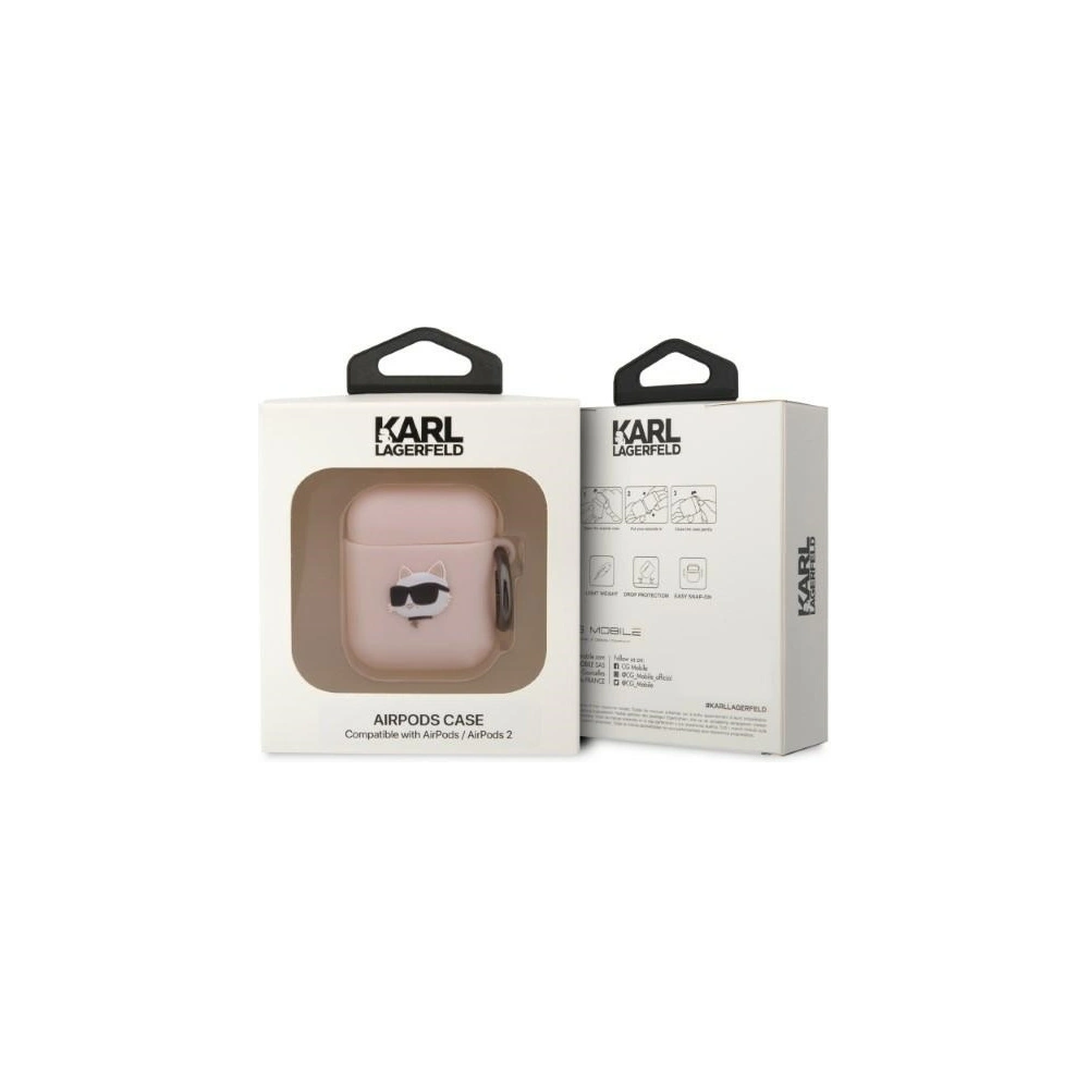 Hurtownia GSM - Etui Karl Lagerfeld KLA2RUNCHP Apple AirPods 2/1 kryt růžový/pink silikon Choupette hlava 3D - KLD1400 - {ean13} - Hurt