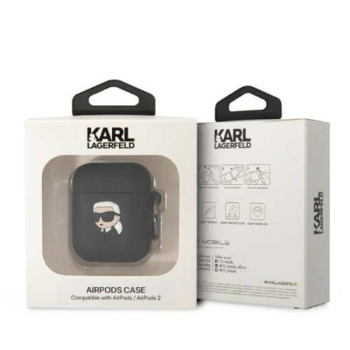 Etui Karl Lagerfeld KLA2RUNIKK Apple AirPods 2/1 cover czarny/black Silicone Karl Head 3D