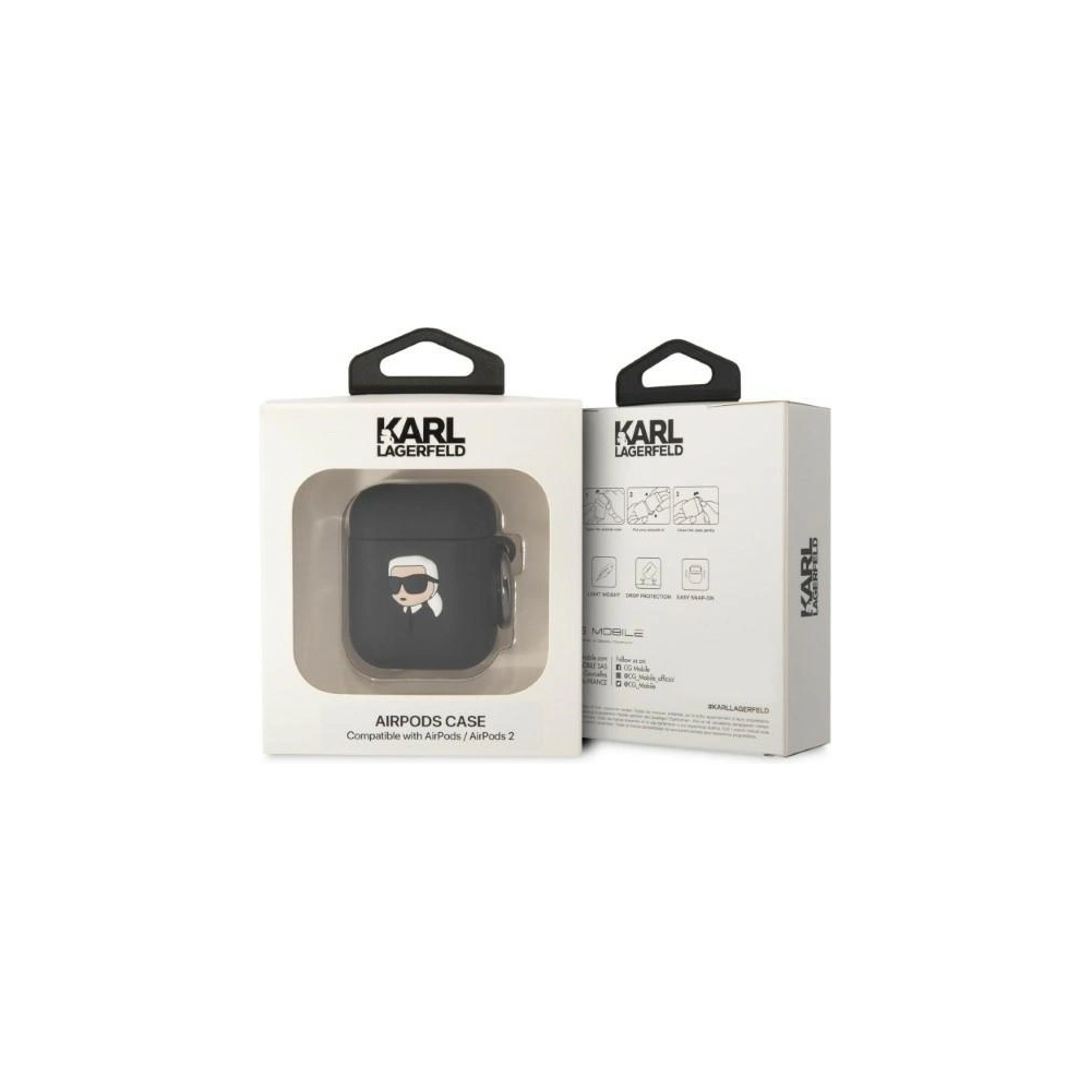 Hurtownia GSM - Case Karl Lagerfeld KLA2RUNIKK Apple AirPods 2/1 Hülle schwarz/schwarz Silikon Karl Kopf 3D - KLD1401 - {ean13} - Hurt