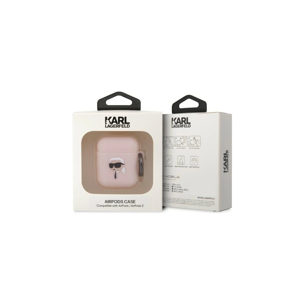 Hurtownia GSM - Case Karl Lagerfeld KLA2RUNIKP Apple AirPods 2/1 Hülle rosa/pink Silikon Karl Kopf 3D - KLD1402 - {ean13} - Hurt