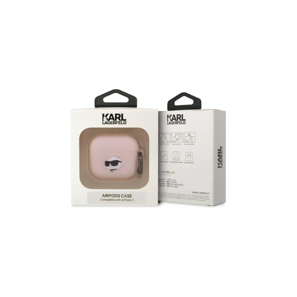 Hurtownia GSM - Etui Karl Lagerfeld KLA3RUNCHP Apple AirPods 3 kryt růžový/pink silikon Choupette hlava 3D - KLD1405 - {ean13} - Hurt